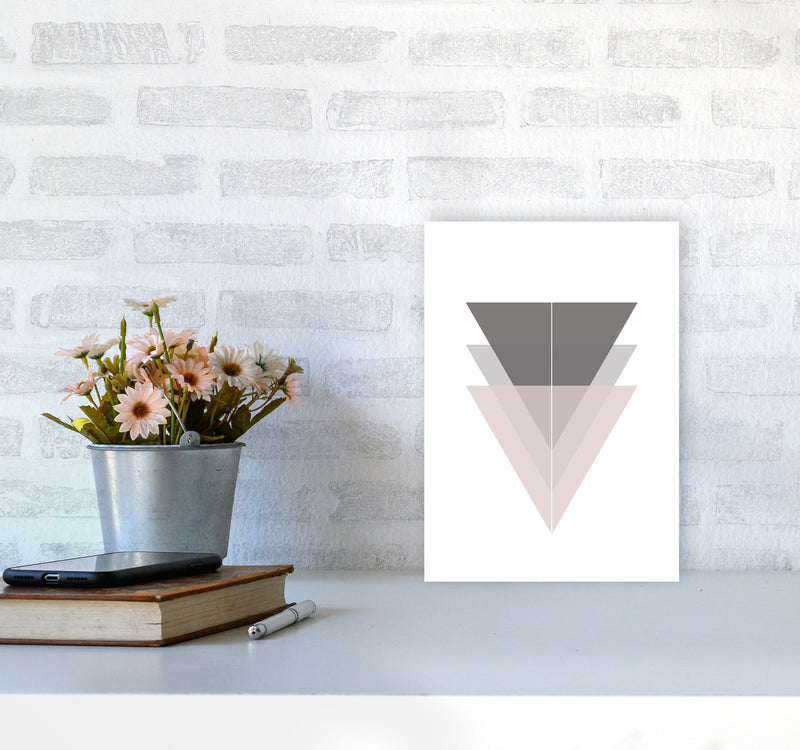 Black, Grey and Pink Abstract Triangles Modern Print A4 Black Frame