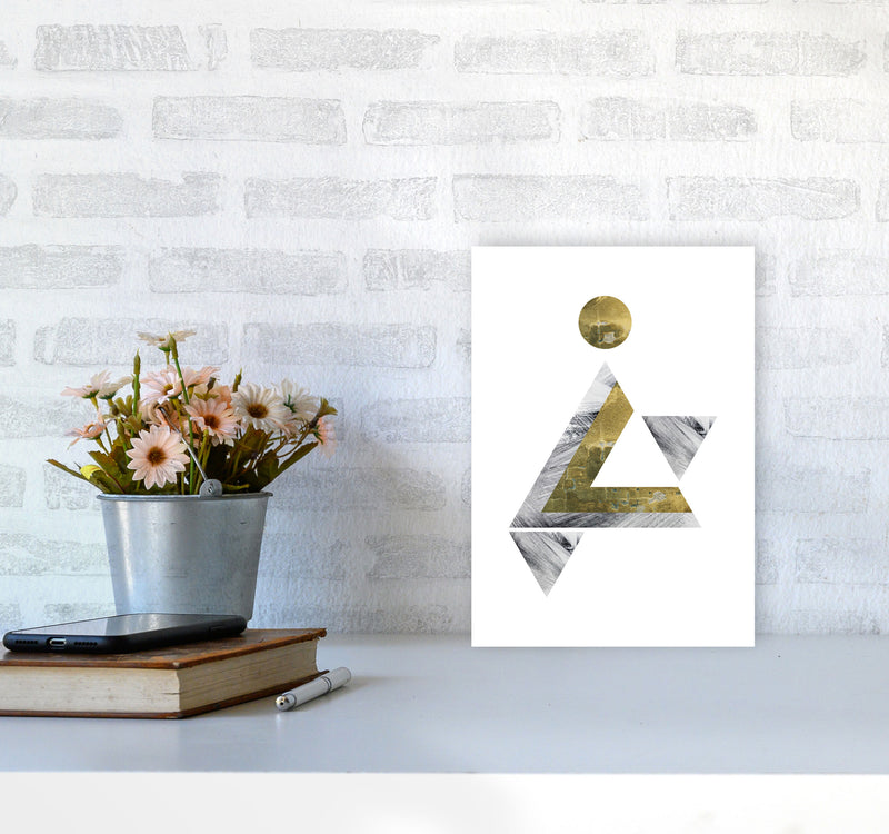Gold And Grey Triangle With Moon Abstract Modern Print A4 Black Frame