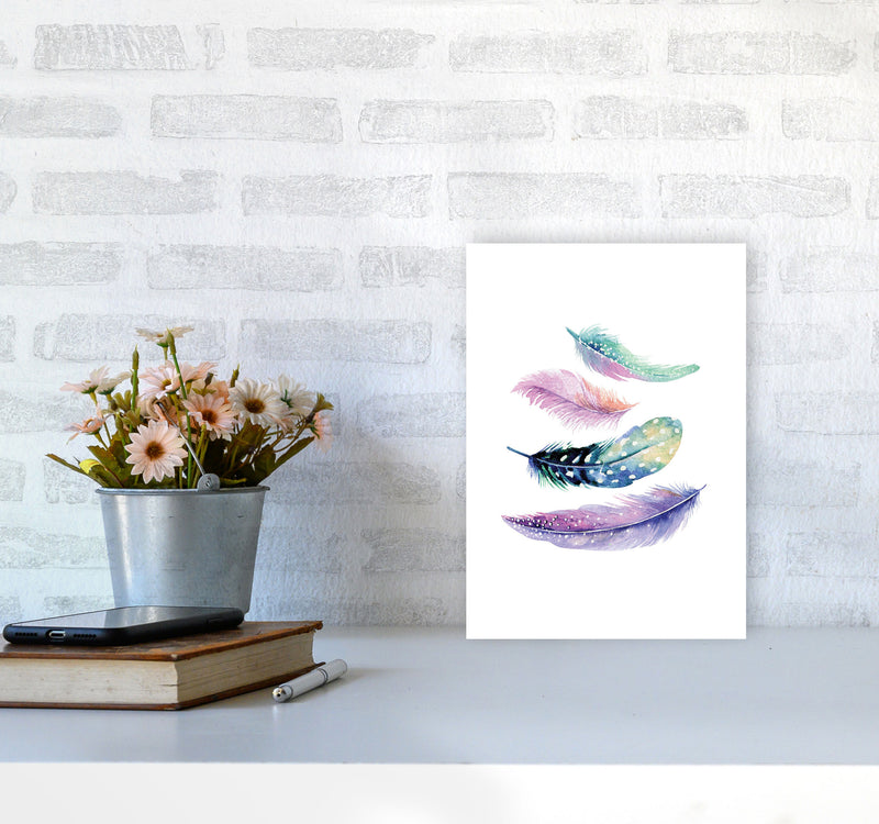 Turquoise And Purple Bird Feathers Abstract Modern Print A4 Black Frame