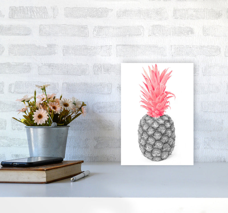 Black And Pink Pineapple Abstract Modern Print, Framed Kitchen Wall Art A4 Black Frame