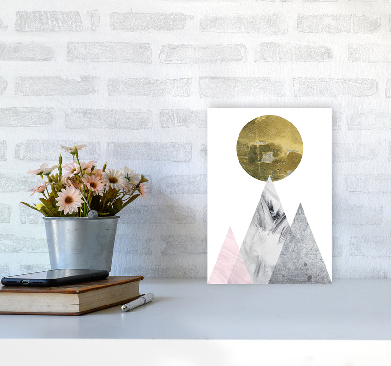 Pink And Grey Mountains Abstract Modern Print A4 Black Frame