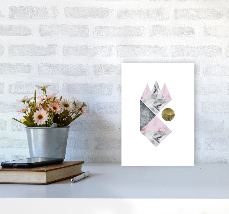 Pink And Grey Abstract Triangles Modern Print A4 Black Frame