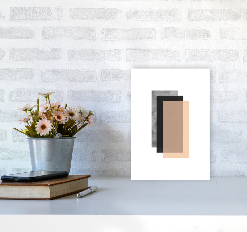 Peach And Black Abstract Rectangles Modern Print A4 Black Frame