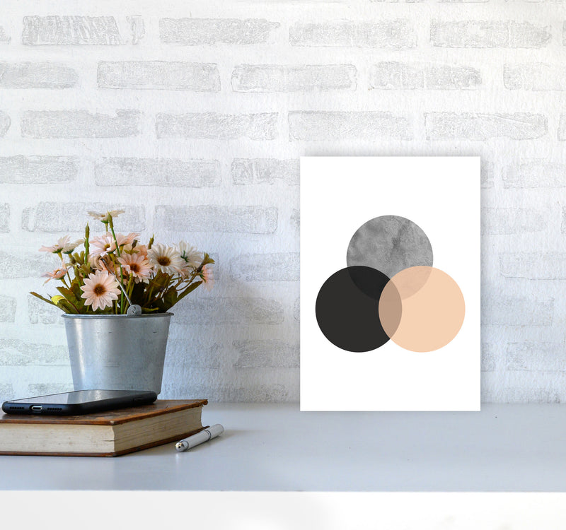 Peach And Black Abstract Circles Modern Print A4 Black Frame