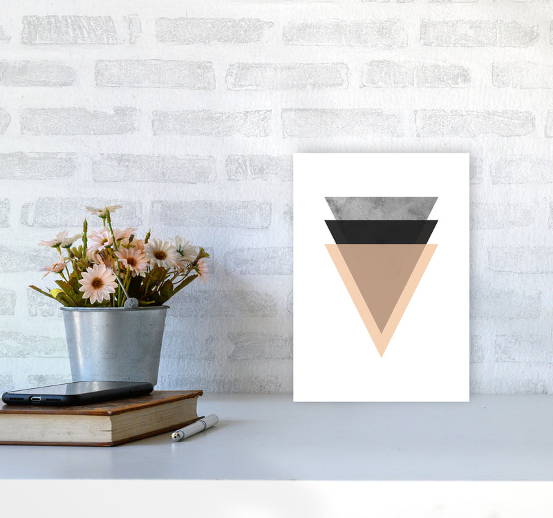 Peach And Black Abstract Triangles Modern Print A4 Black Frame