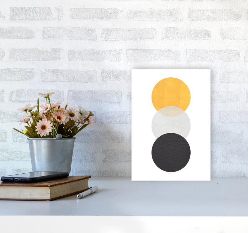 Yellow And Black Abstract Circles Modern Print A4 Black Frame