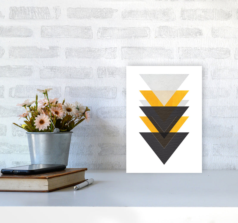 Yellow And Black Abstract Triangles Modern Print A4 Black Frame