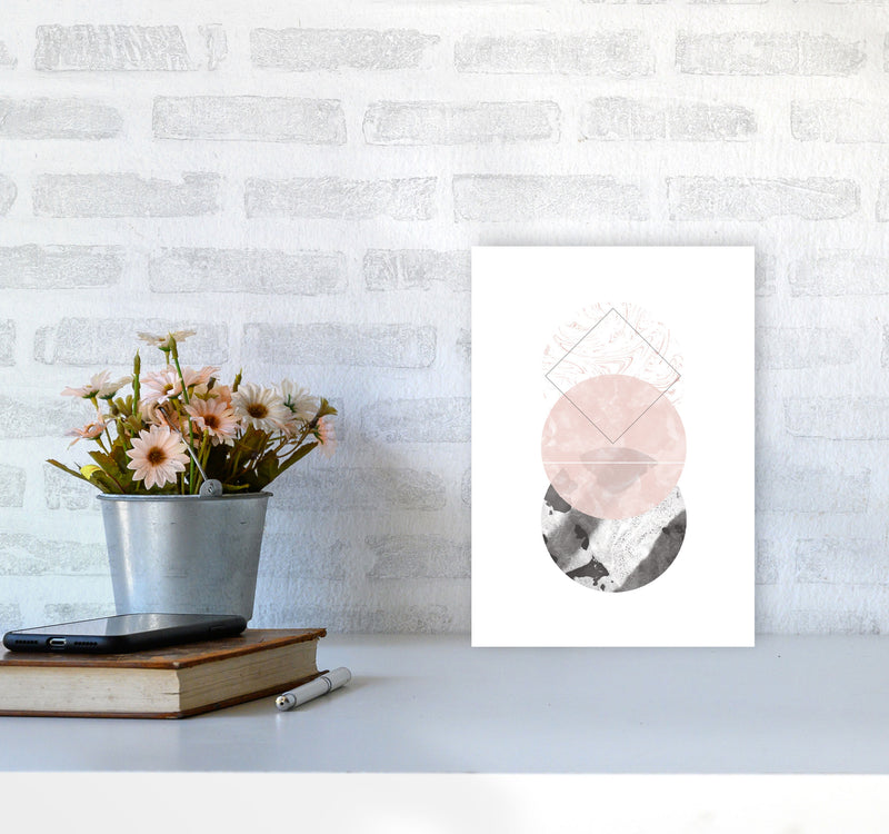 Black And Pink Marble Abstract Circles Modern Print A4 Black Frame