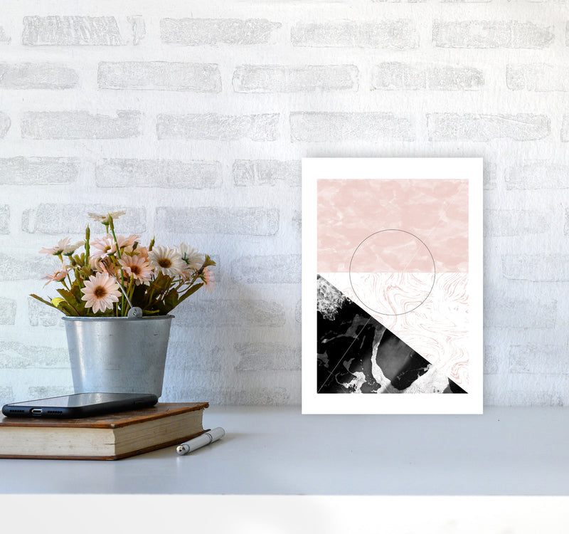 Black And Pink Marble Abstract Rectangle Shapes Modern Print A4 Black Frame