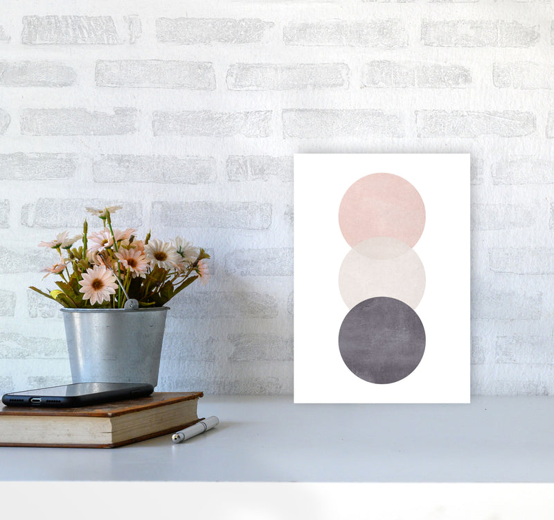 Cotton, Pink And Grey Abstract Circles Modern Print A4 Black Frame