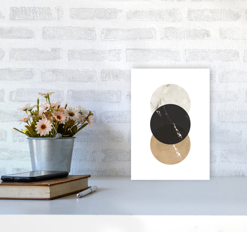 Gold, Beige And Black Marble Abstract Circles Modern Print A4 Black Frame