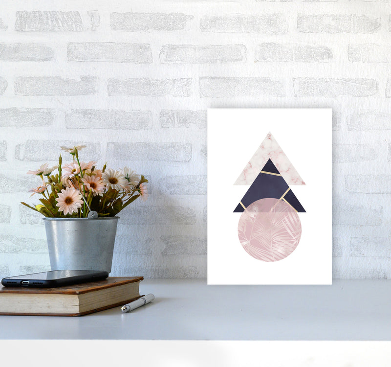 Pink And Navy Marble Abstract Triangles And Circle Modern Print A4 Black Frame