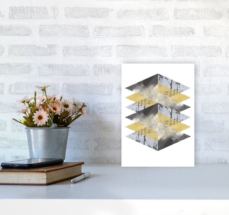 Scuff, Yellow And Grey Abstract Triangles Modern Print A4 Black Frame