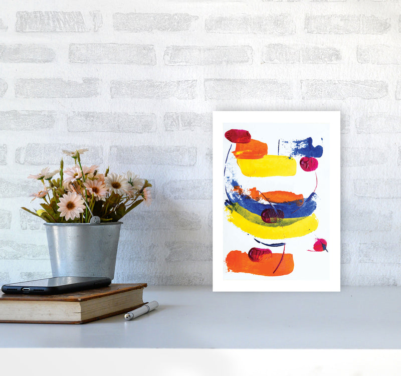 Bright Yellow, Blue and Red Abstract Paint Strokes Modern Print A4 Black Frame