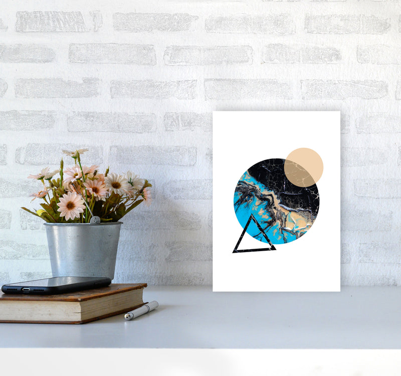 Blue Sand Abstract Circles Modern Print A4 Black Frame