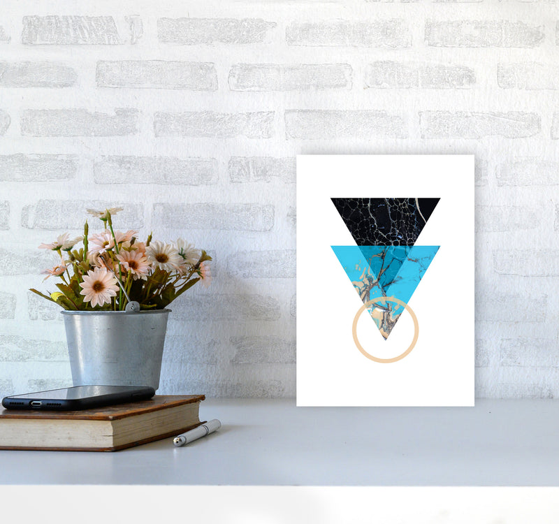 Blue Sand Abstract Triangles Modern Print A4 Black Frame