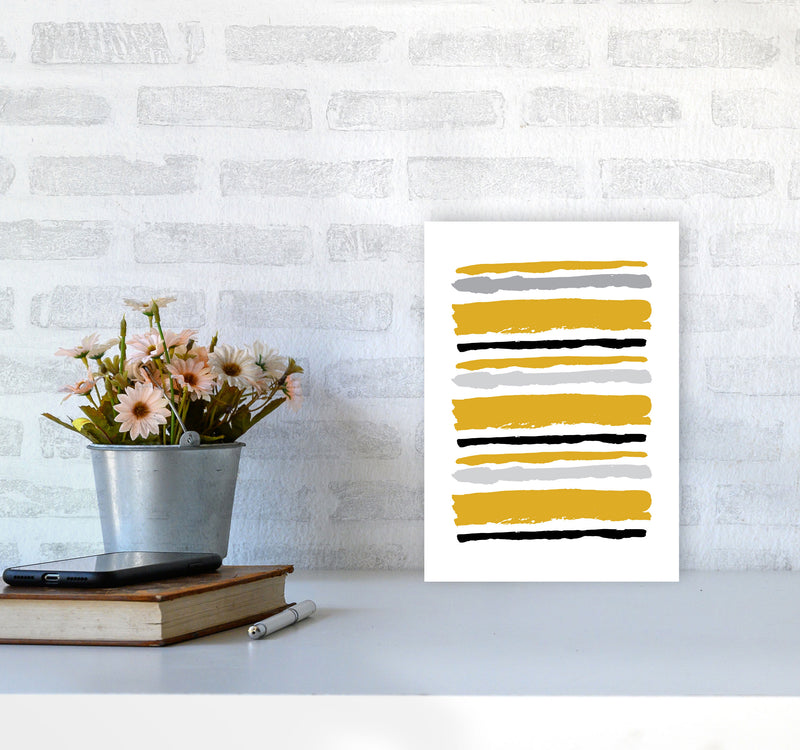 Mustard Contrast Abstract Stripes Modern Print A4 Black Frame