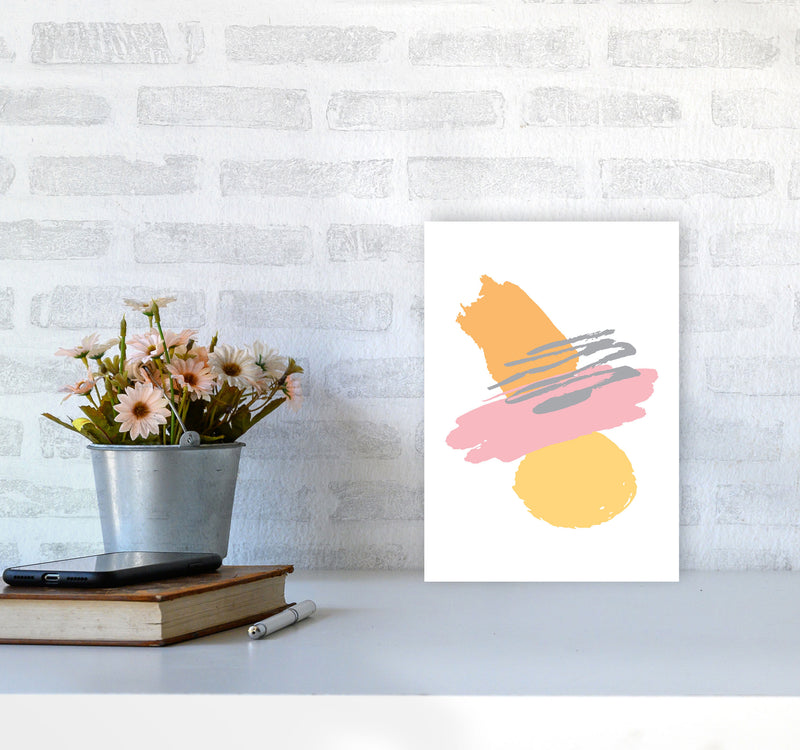 Pink And Orange Abstract Paint Shapes Modern Print A4 Black Frame
