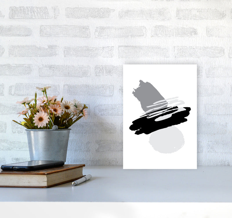 Black And Grey Abstract Paint Shapes Modern Print A4 Black Frame