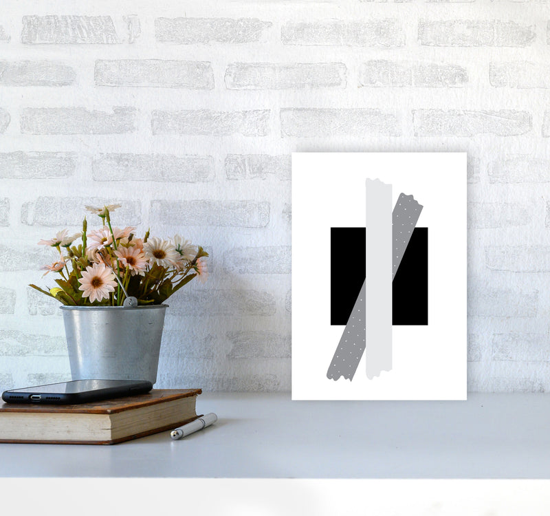 Black Square With Grey Bow Abstract Modern Print A4 Black Frame