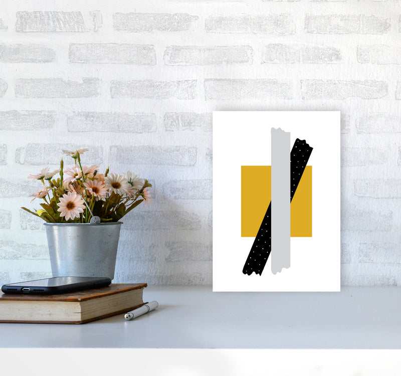 Yellow Square With Grey And Black Bow Abstract Modern Print A4 Black Frame