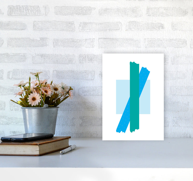Blue Square With Blue And Teal Bow Abstract Modern Print A4 Black Frame