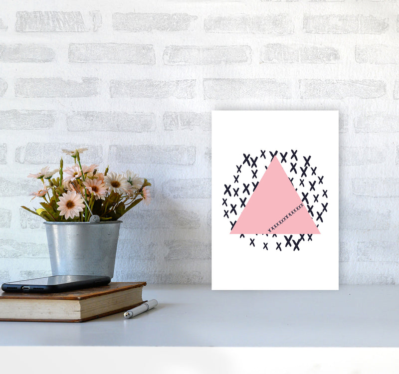 Pink Triangle With Crosses Abstract Modern Print A4 Black Frame