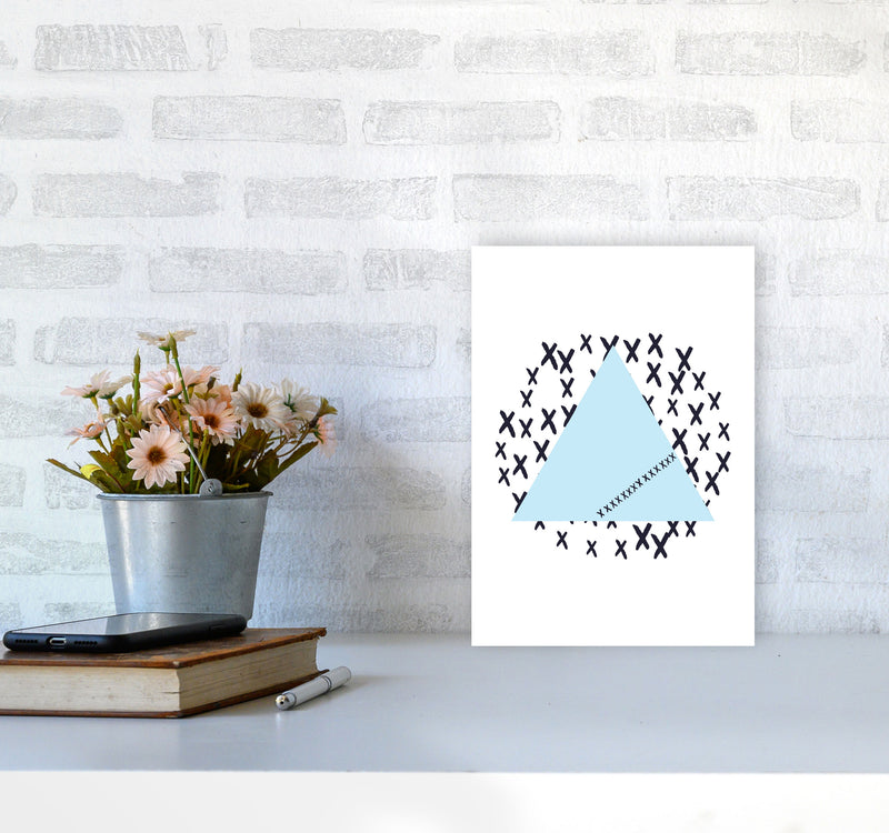 Blue Triangle With Crosses Abstract Modern Print A4 Black Frame