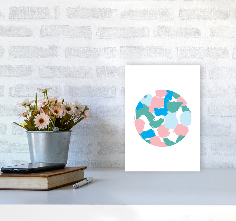 Pink And Green Paint Splodge Circle Abstract Modern Print A4 Black Frame