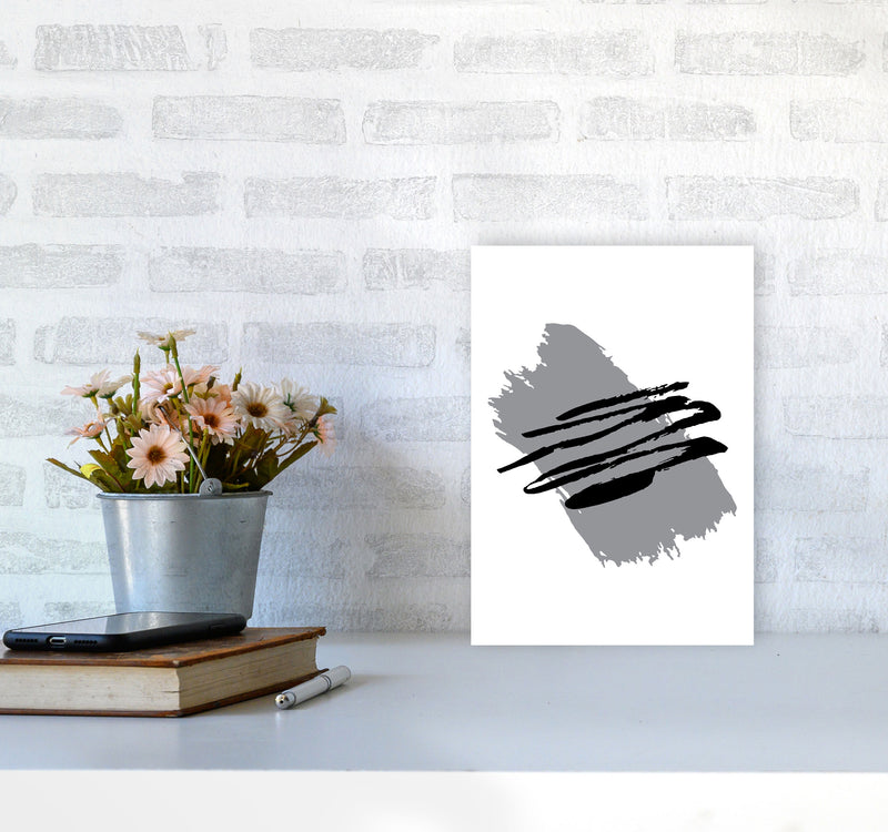 Grey Jaggered Paint Brush Abstract Modern Print A4 Black Frame