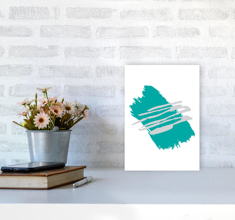 Teal Jaggered Paint Brush Abstract Modern Print A4 Black Frame