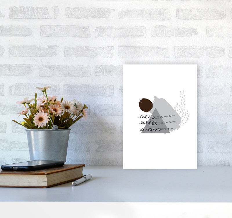Grey And Black Mountain Sun Abstract Modern Print A4 Black Frame