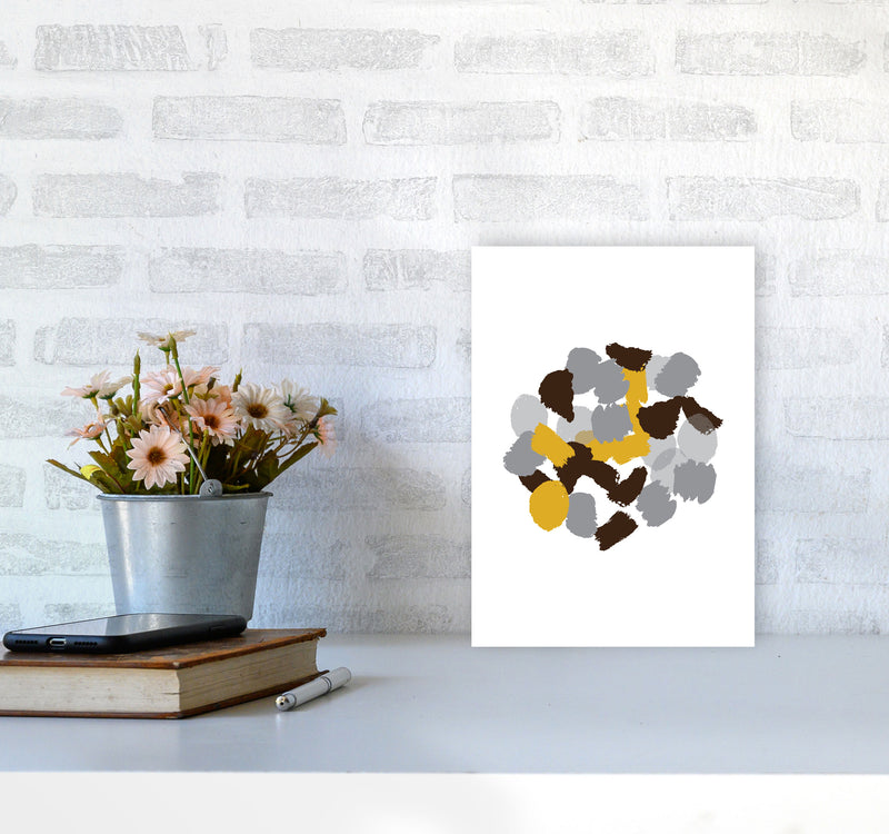 Mustard Abstract Paint Splodge Modern Print A4 Black Frame