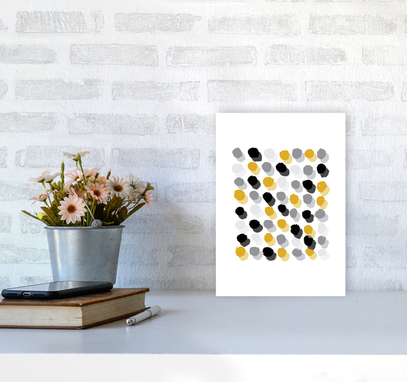 Mustard Polka Dots Abstract Modern Print A4 Black Frame