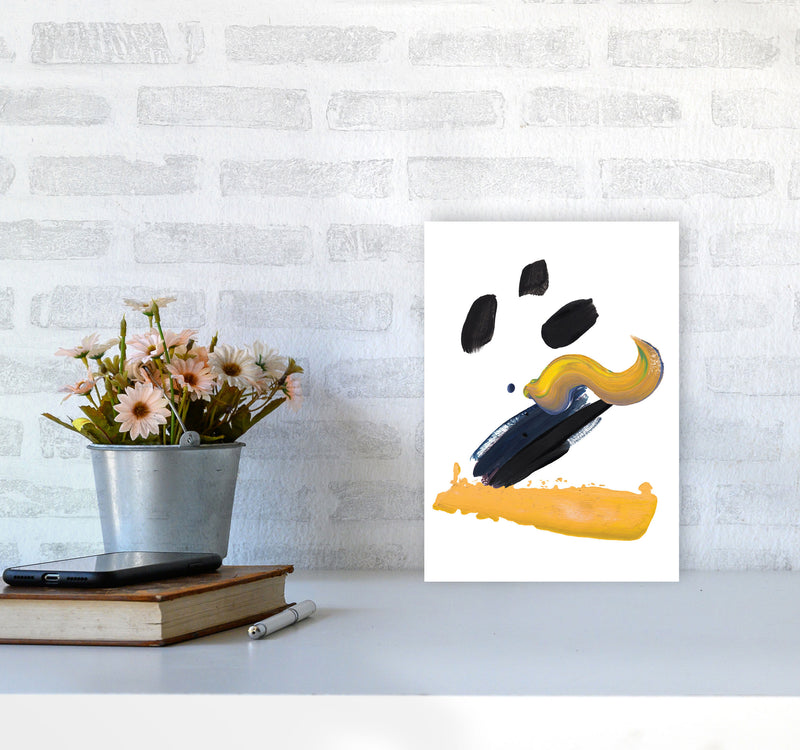 Mustard And Black Abstract Paint Strokes Modern Print A4 Black Frame
