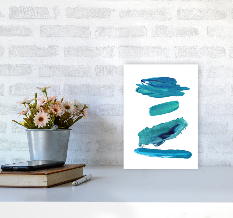 Turquoise Abstract Paint Strokes Modern Print A4 Black Frame