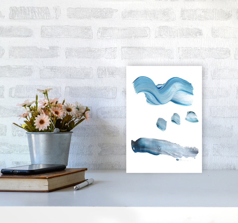 Light Blue Abstract Paint Strokes Modern Print A4 Black Frame