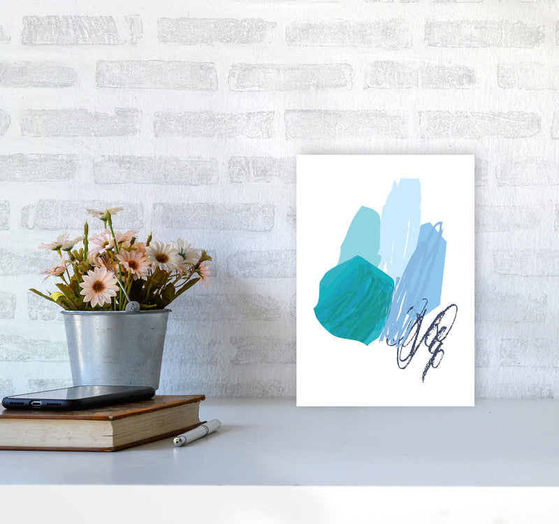 Blue Abstract Palette Drawings Modern Print A4 Black Frame
