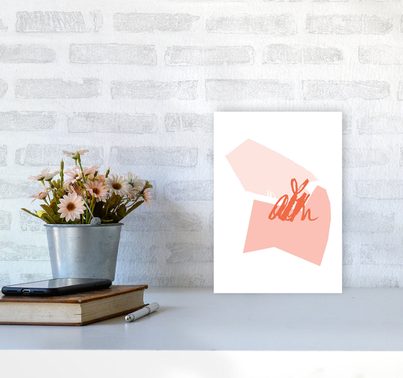 Pink And Coral Abstract Shapes Modern Print A4 Black Frame