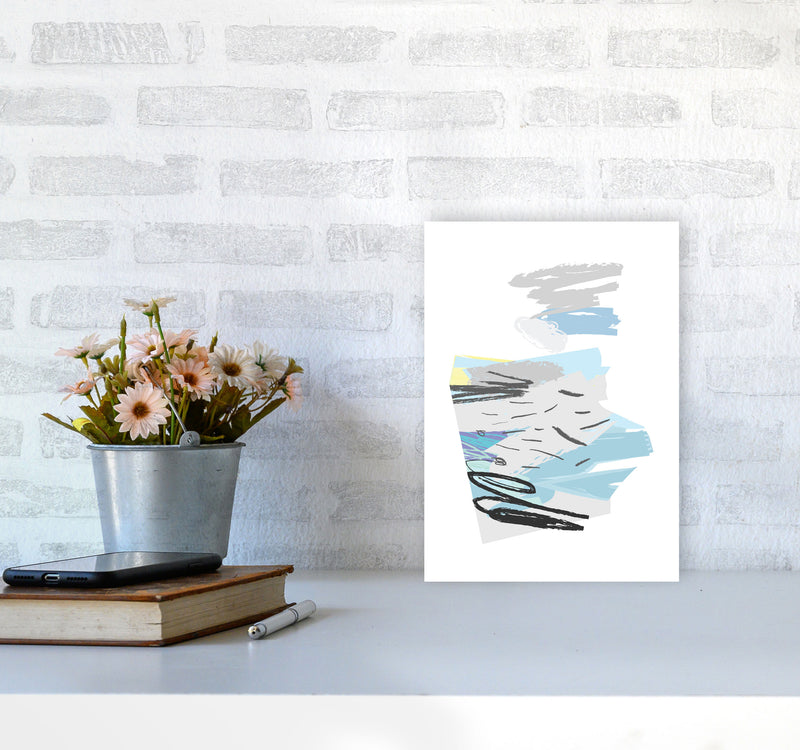 Blue And Grey Abstract Drawings Modern Print A4 Black Frame