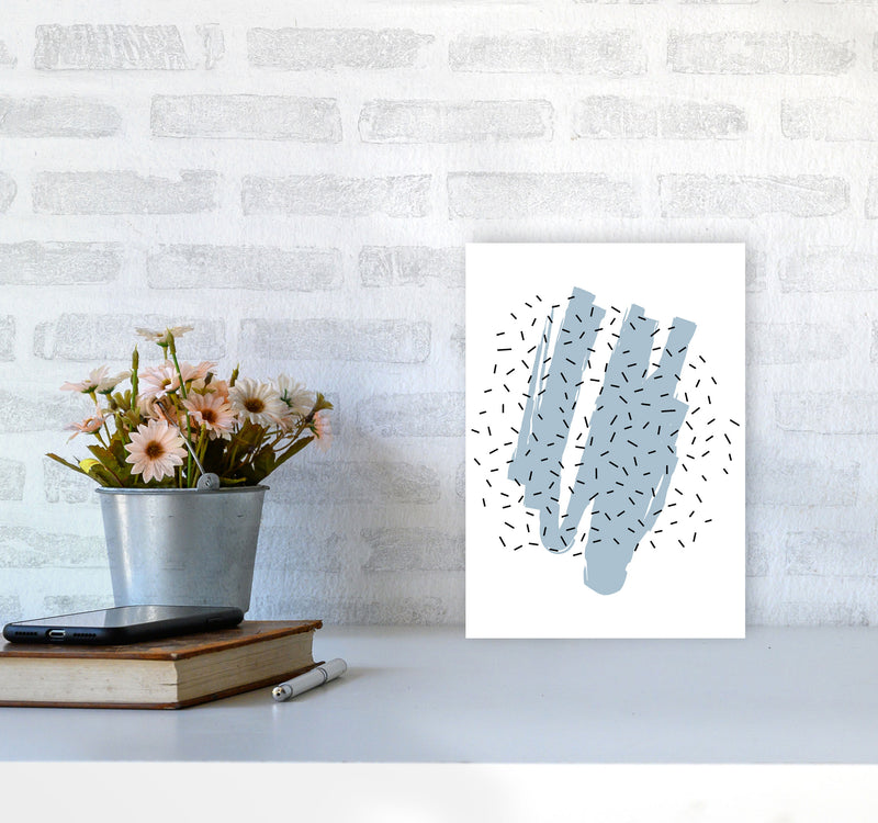 Blue Paint With Black Polka Abstract Modern Print A4 Black Frame