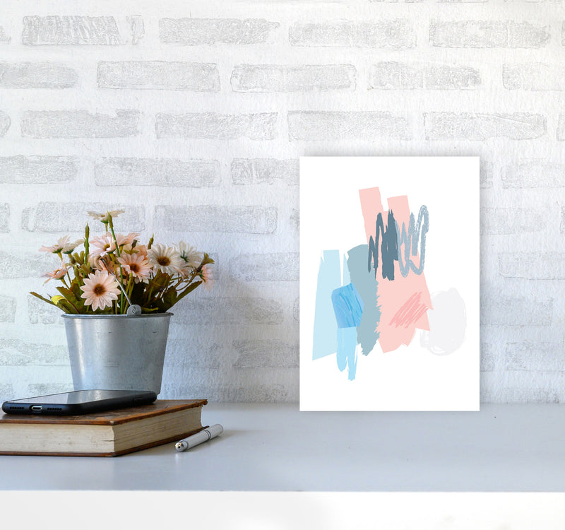 Blue And Pink Abstract Scribbles Modern Print A4 Black Frame