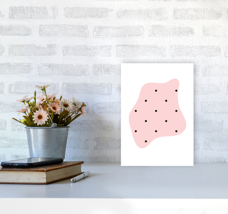 Abstract Pink Shape With Polka Dots Modern Print A4 Black Frame