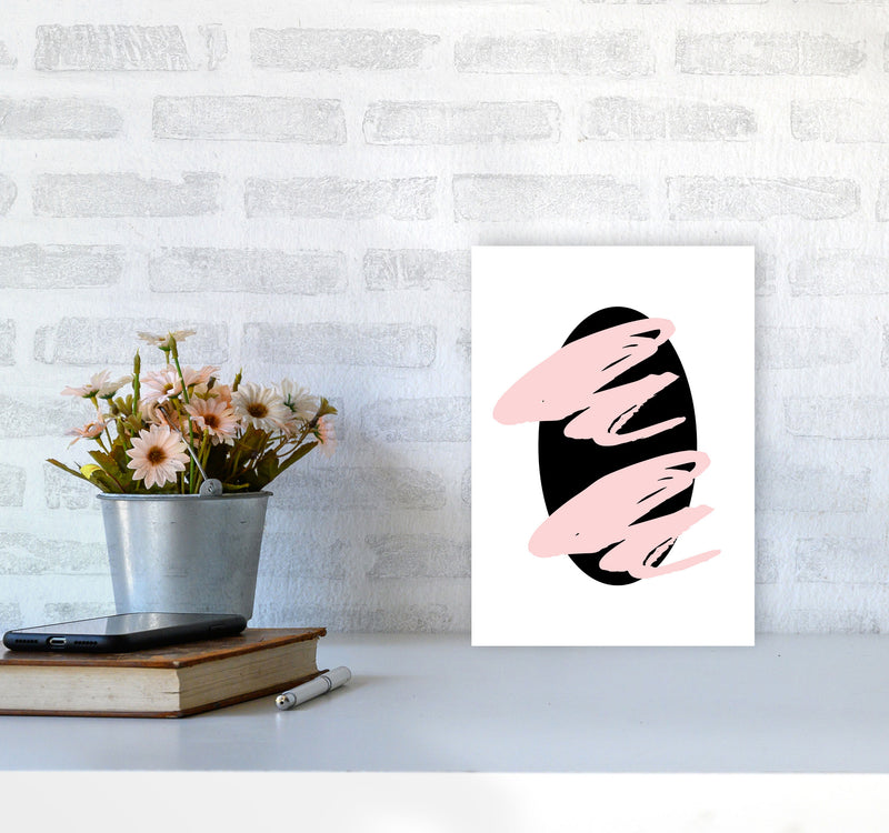 Abstract Black Oval With Pink Strokes Modern Art Print A4 Black Frame