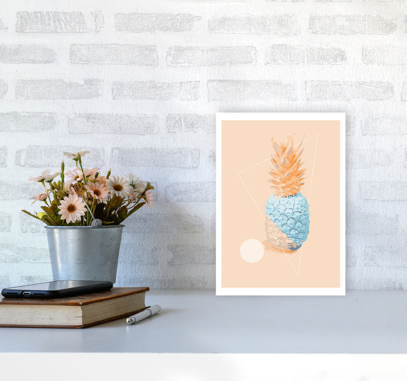 Blue And Pink Pineapple Modern Print, Framed Kitchen Wall Art A4 Black Frame