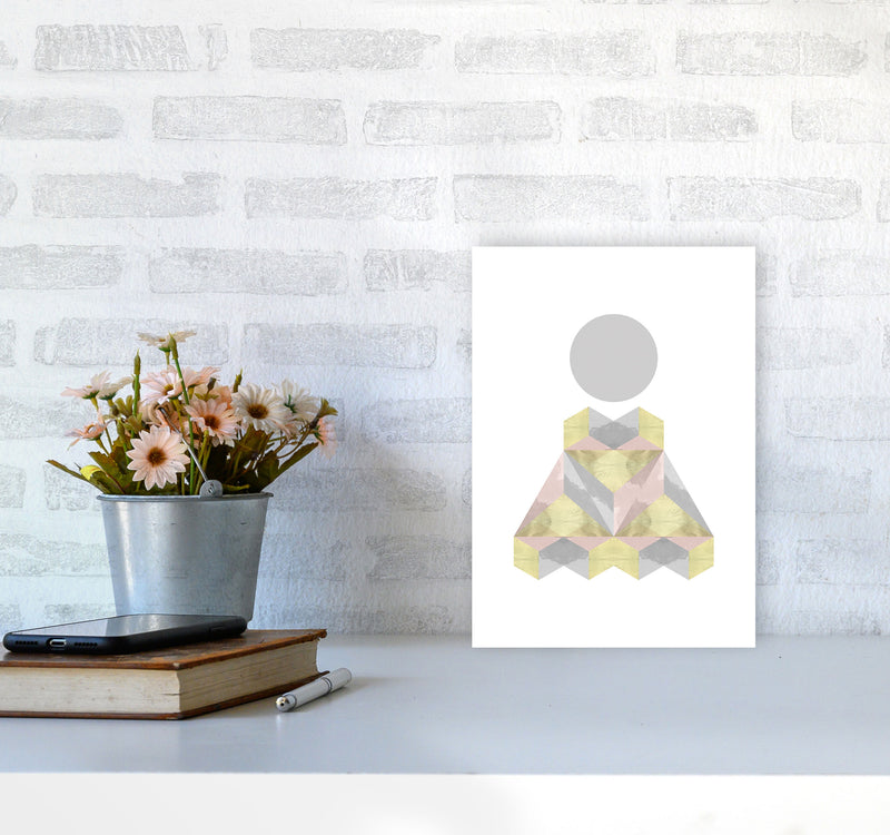 Gold, Pink And Grey Abstract Shapes Modern Print A4 Black Frame