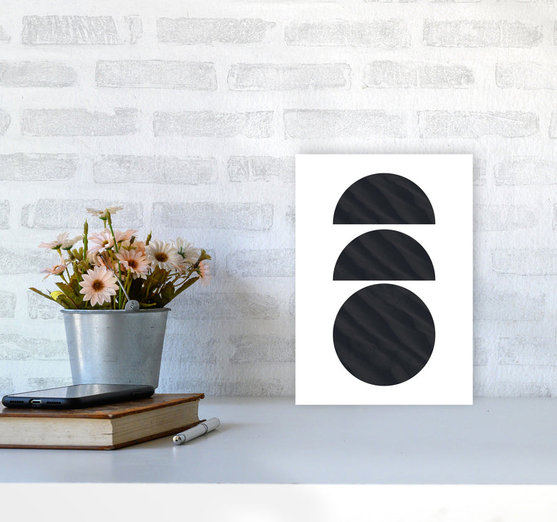Abstract Black Textured Circles Modern Print A4 Black Frame