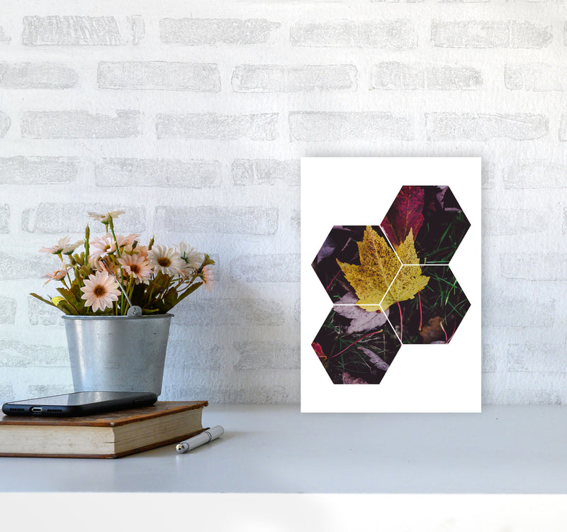 Leaf And Grass Abstract Hexagons Modern Print A4 Black Frame