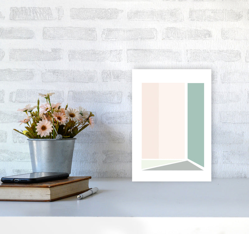 Peach, Green And Grey Abstract Rectangle Modern Print A4 Black Frame