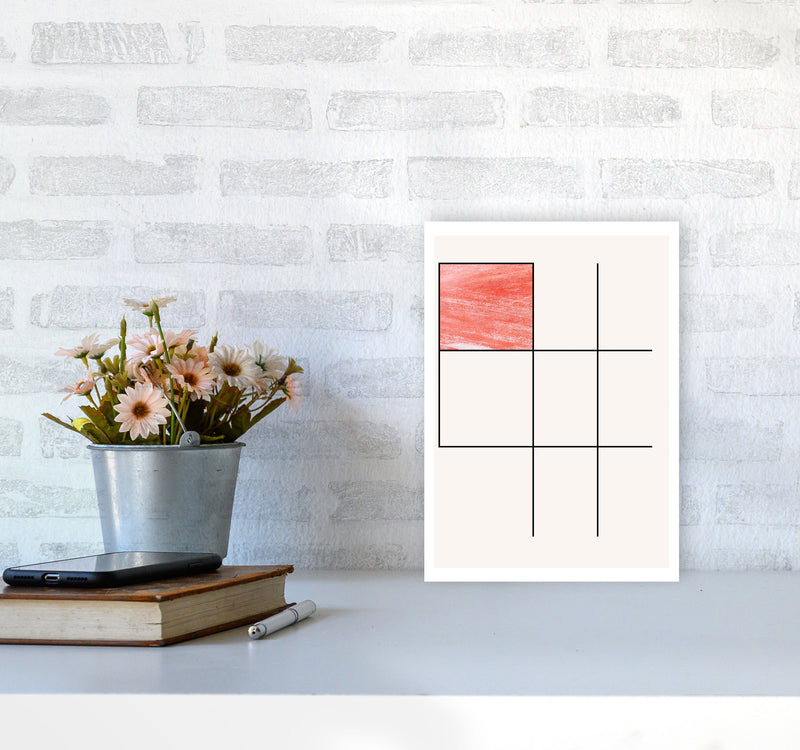 Abstract Red Crayon Geo 1 Modern Print A4 Black Frame